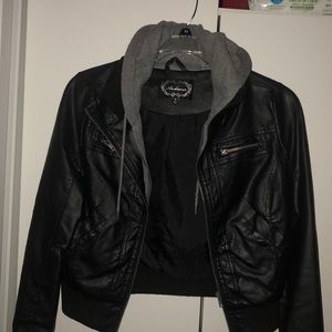 Leather jacket with hood!